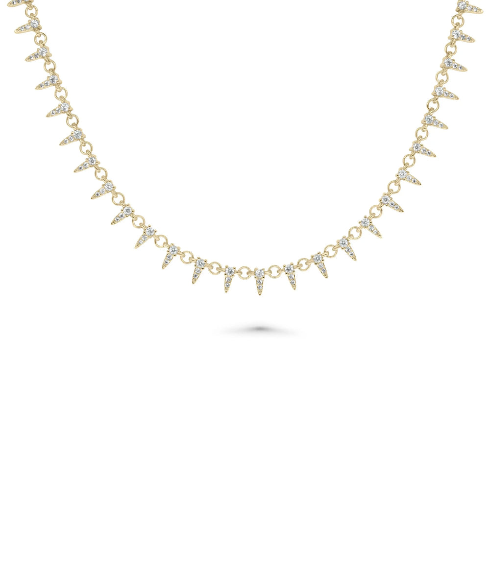 Layered Spikes Necklace front view yellow gold with multi-strand spike design