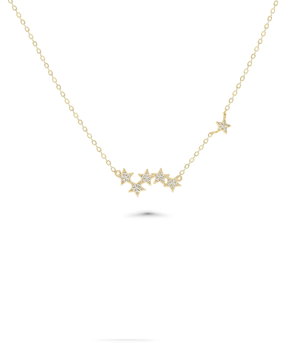 Cluster of Stars Necklace front view yellow gold with grouped star pendant