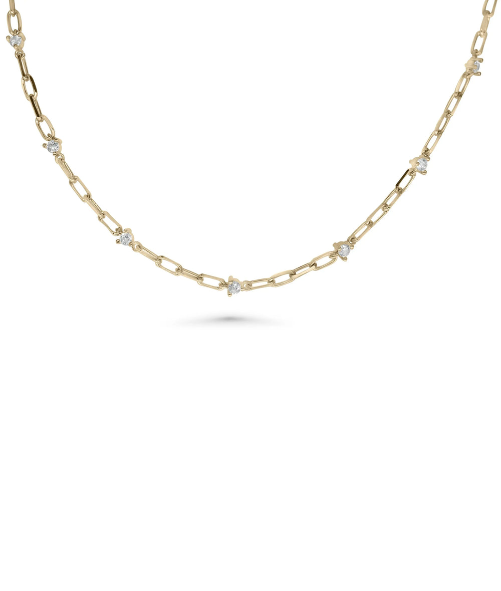 Paper Clip Diamond Station Necklace rose gold featuring contemporary sparkle