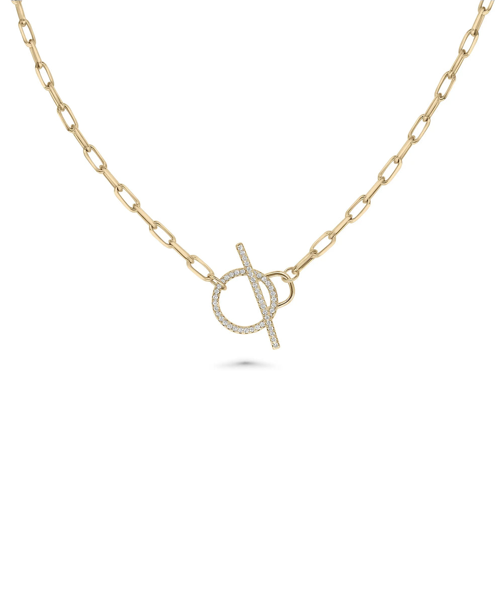 Paper Clip Diamond Toggle Necklace rose gold featuring functional elegance