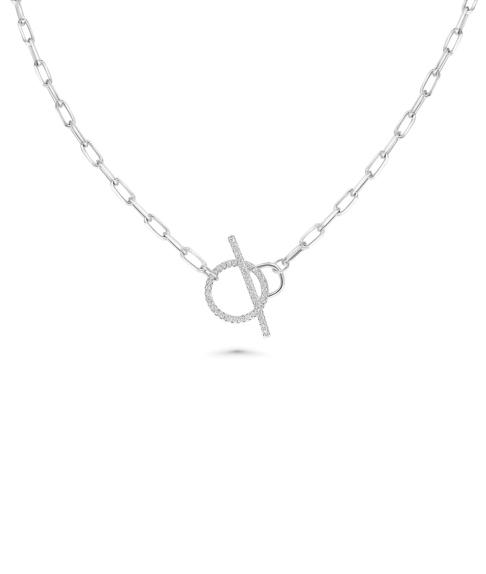 Paper Clip Diamond Toggle Necklace white gold with industrial-chic design
