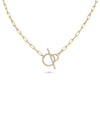 Paper Clip Diamond Toggle Necklace front view yellow gold with modern chain