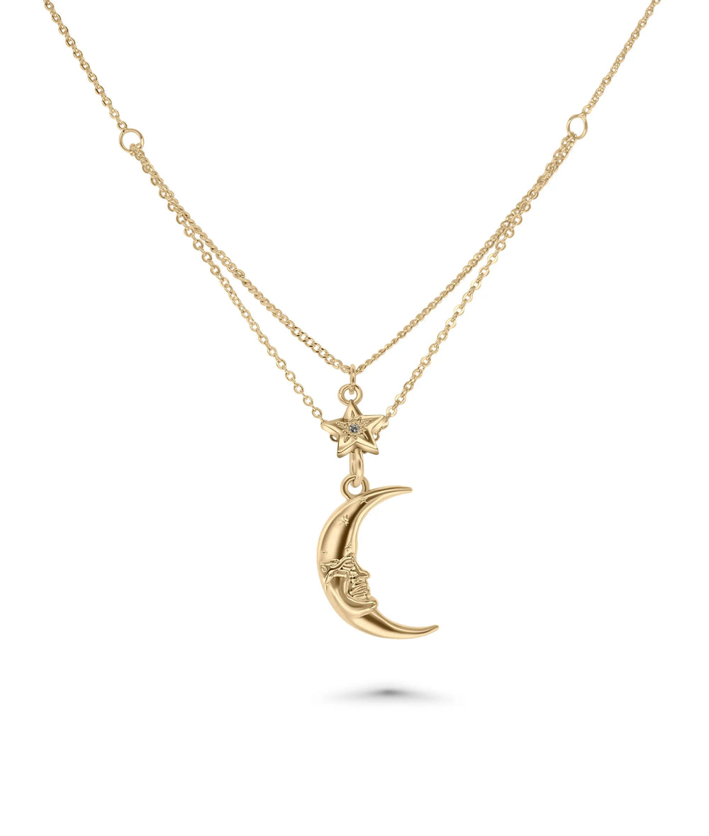 Layered Crescent and Star Necklace rose gold featuring moon and star symbolism