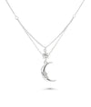 Layered Crescent and Star Necklace white gold with night sky inspired design