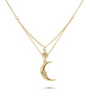 Layered Crescent and Star Necklace front view yellow gold with celestial charms