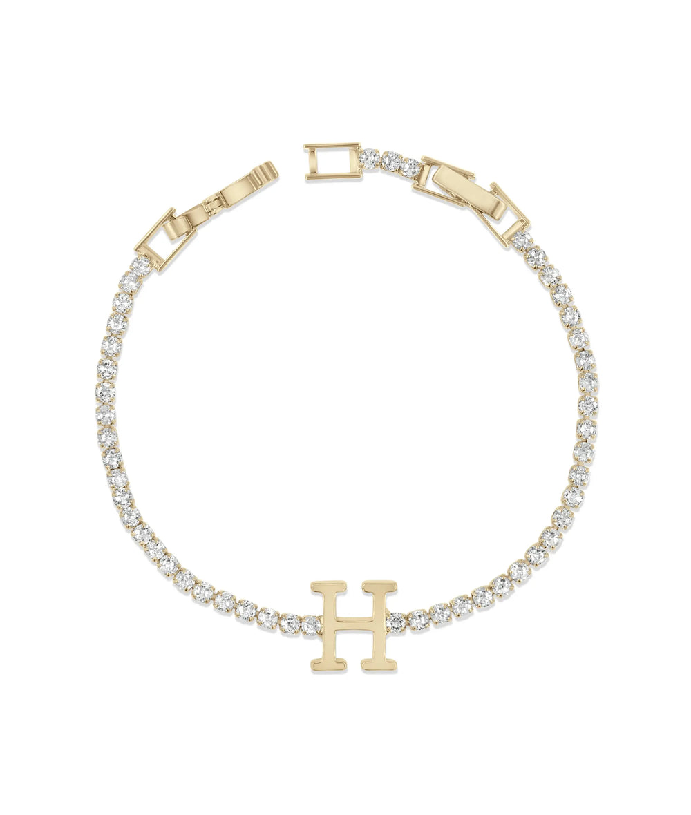 Personalized Initial Tennis Bracelet yellow gold with diamond letter charms