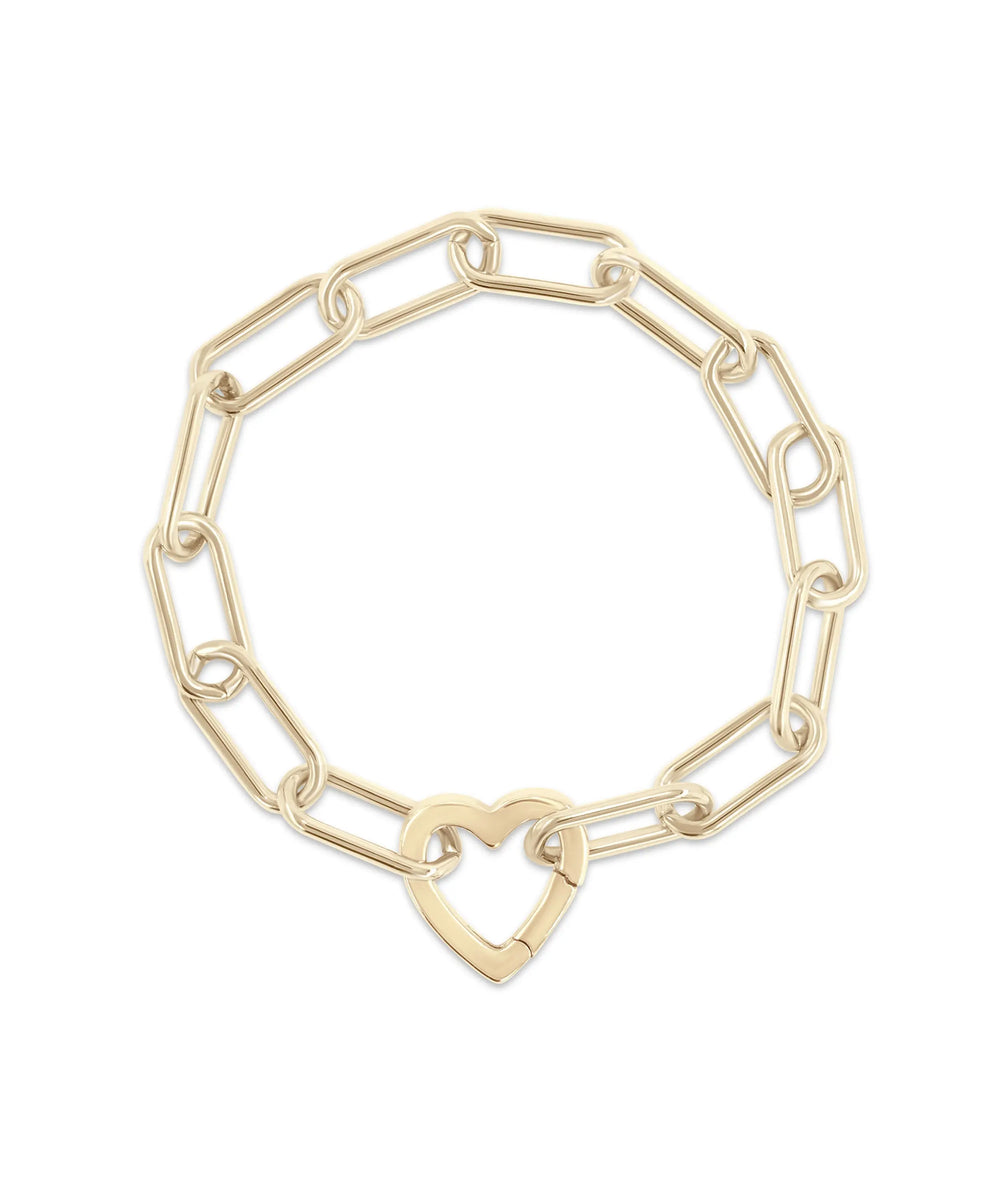 Gold Heart and Paper Clip Bracelet yellow gold with 15mm heart charm