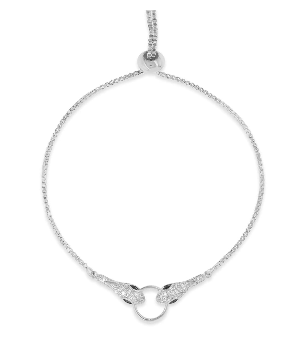 White gold Snake Link Bolo Bracelet featuring diamond accents