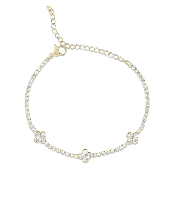 Clover Tennis Bracelet yellow gold with diamond clover motifs front view