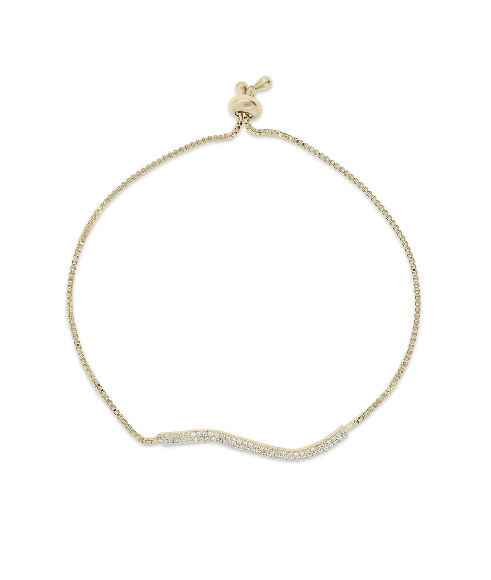 Swirl Bar Bolo Bracelet yellow gold with diamond swirl bar centerpiece front