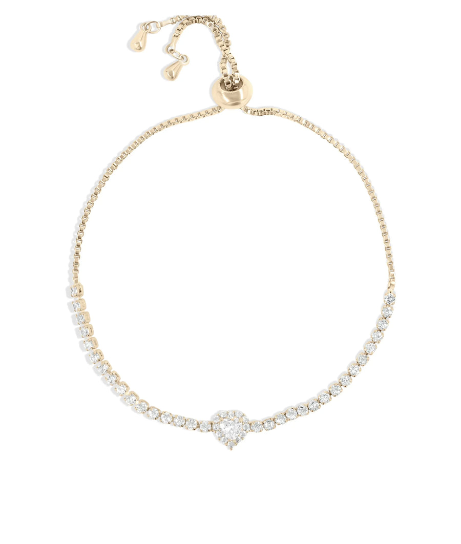 Rose gold Solitaire Heart Tennis Bolo Bracelet featuring solitaire stone