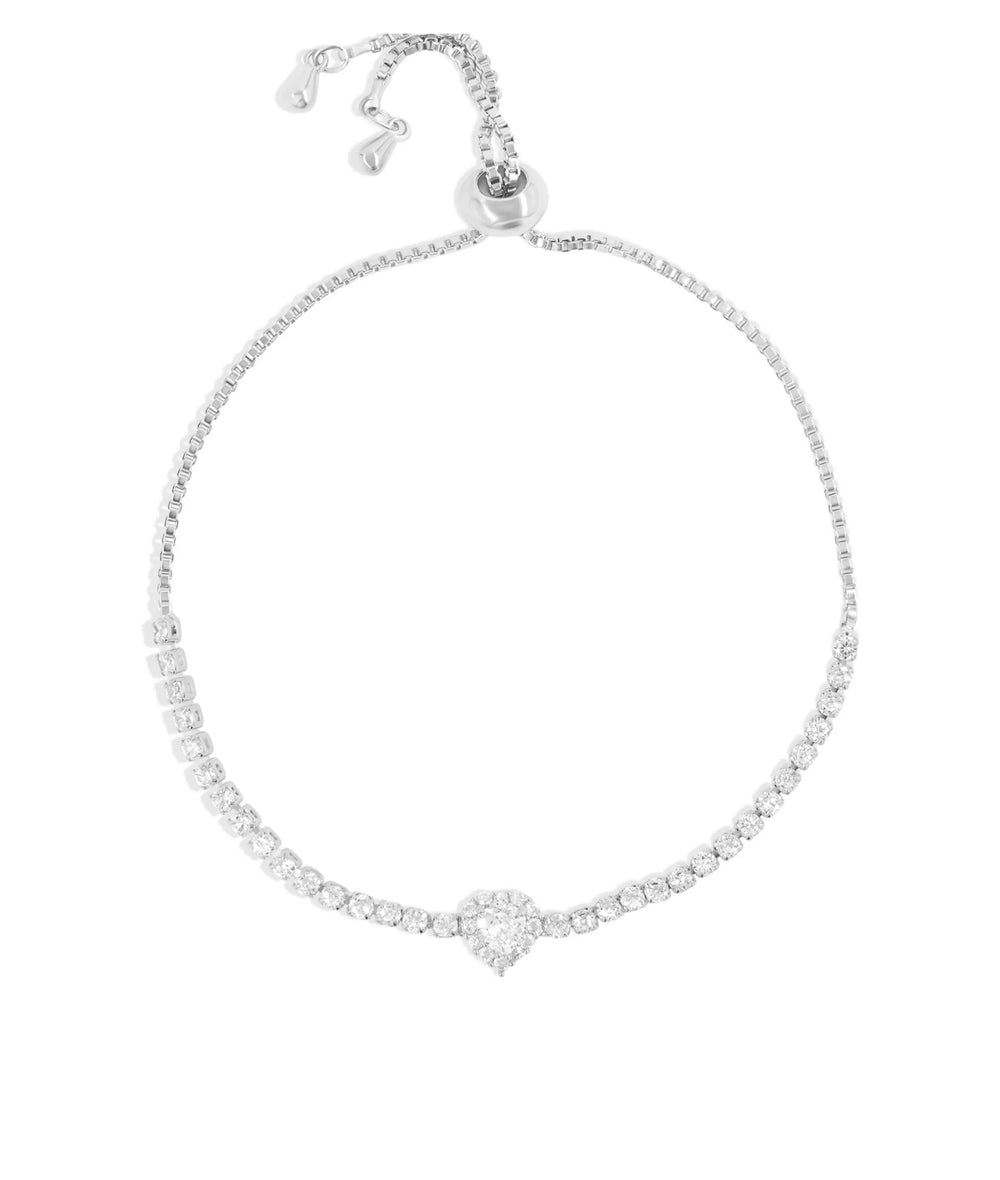 White gold Solitaire Heart Tennis Bolo Bracelet with tennis chain diamond