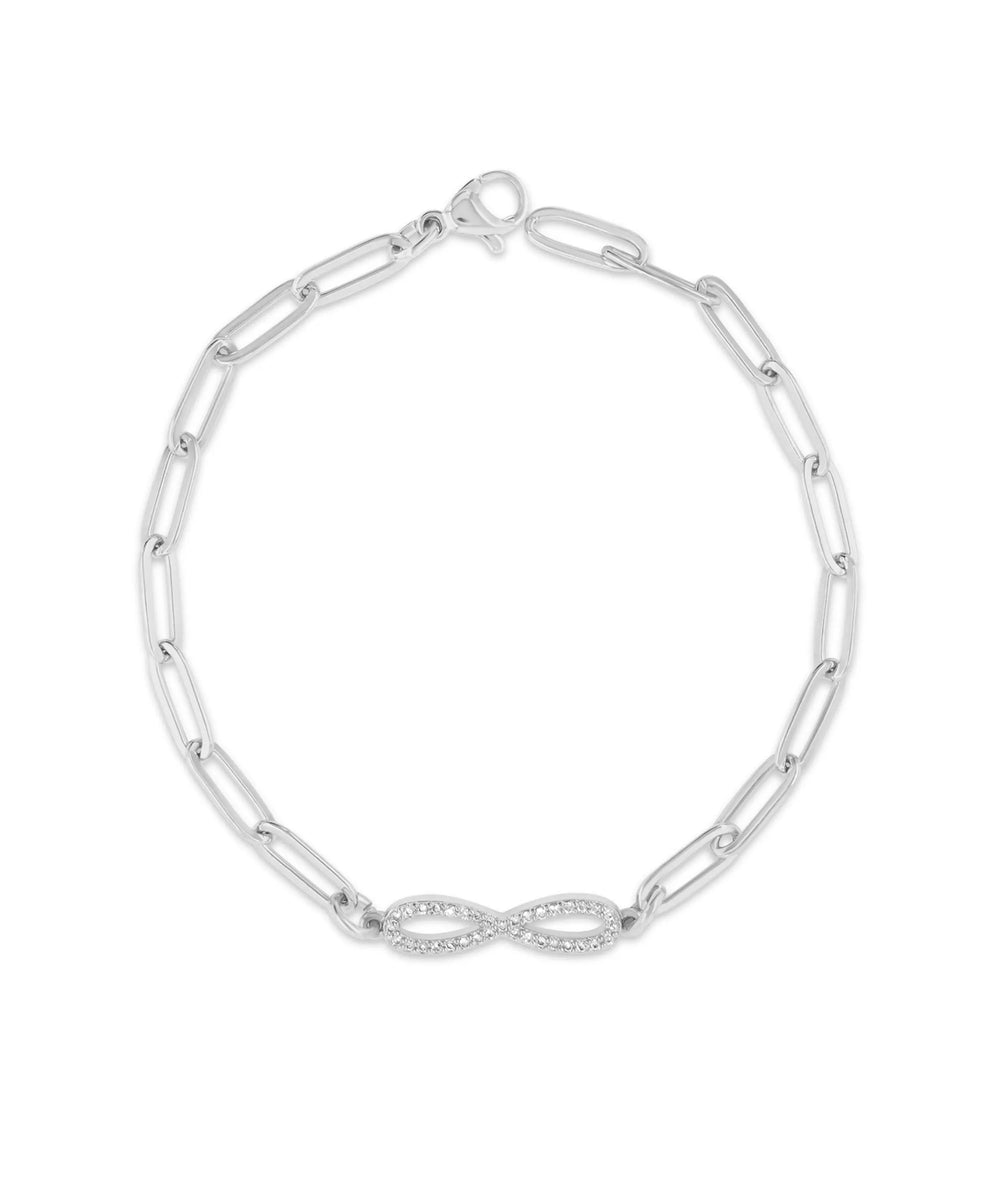 White gold Infinity Paper Clip Bracelet featuring modern link design