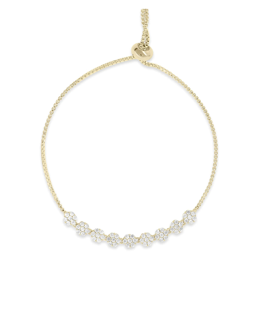 Diamond Star Bolo Bracelet front view yellow gold with 2-row star design