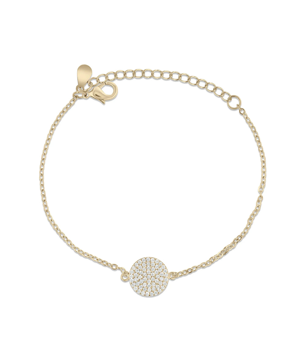 Circle Cable Chain Bracelet front view yellow gold with geometric circle charm