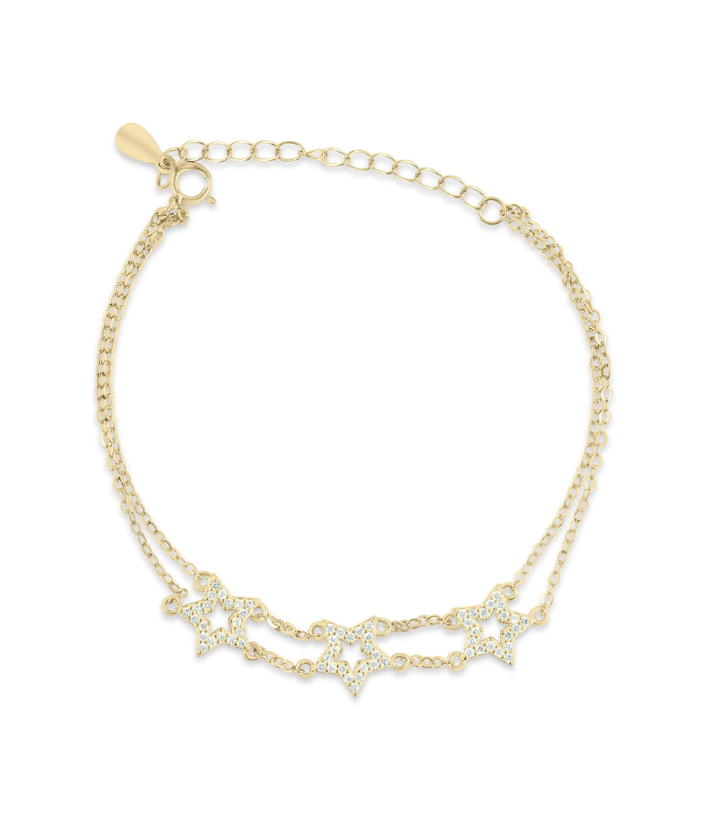 2 Row Chain Star Bracelet front view yellow gold with double-strand design