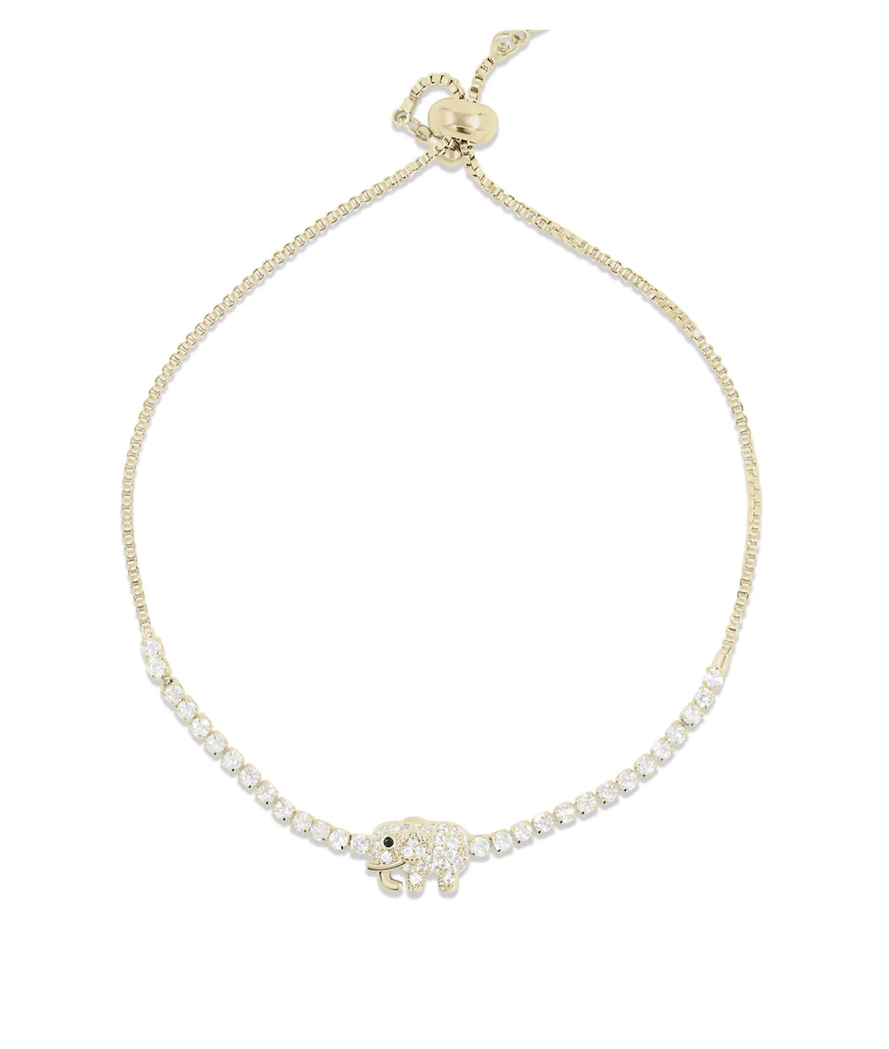 Elephant Bolo Bracelet front view yellow gold with animal charm centerpiece