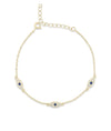 Evil Eye Station Bracelet front view yellow gold with protective eye symbols