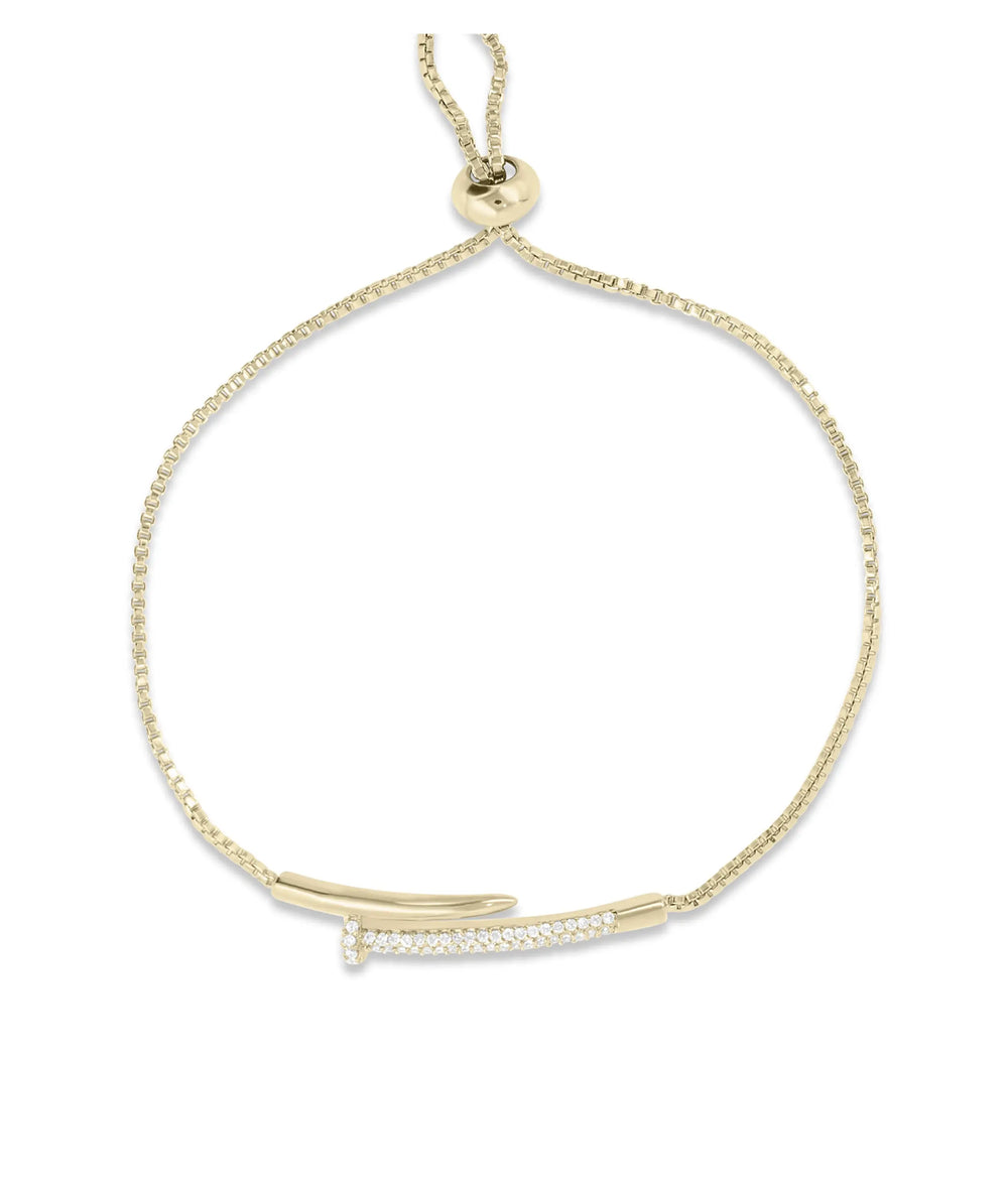Nail Bolo Bracelet front view yellow gold with industrial nail design