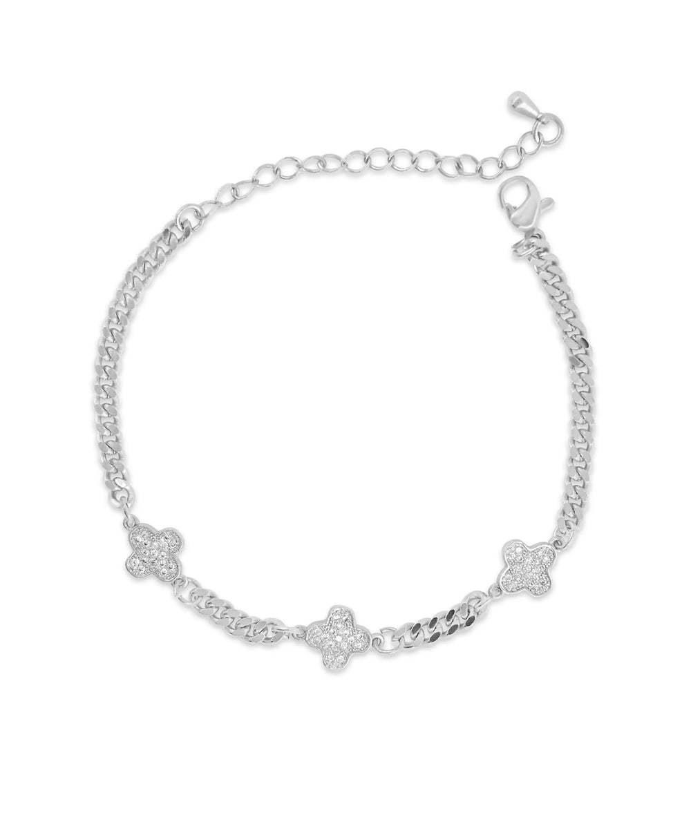 Clover Station Curb Link Bracelet white gold with 6mm clover stations