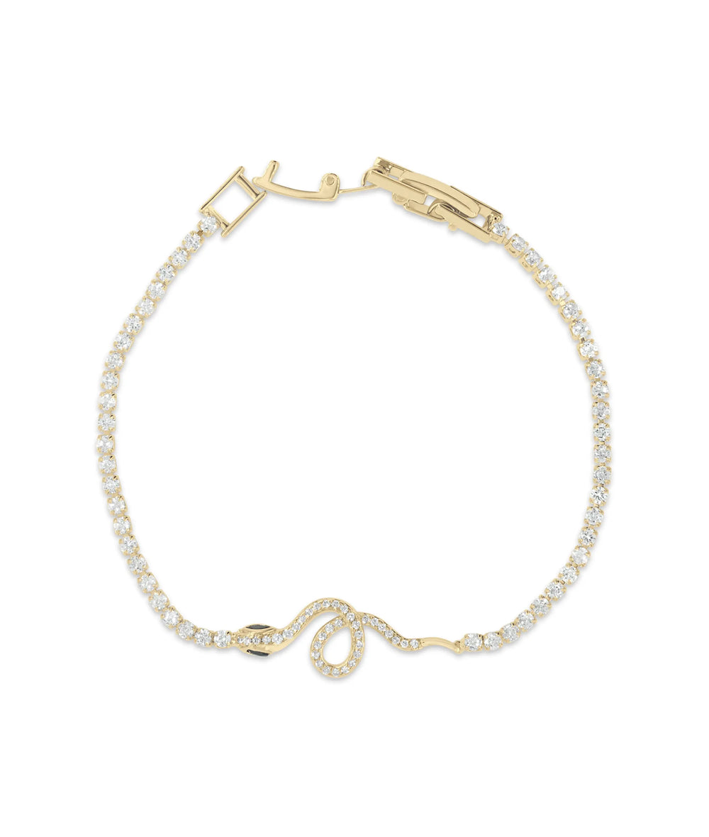 Snake Tennis Bolo Bracelet front view yellow gold with serpent design