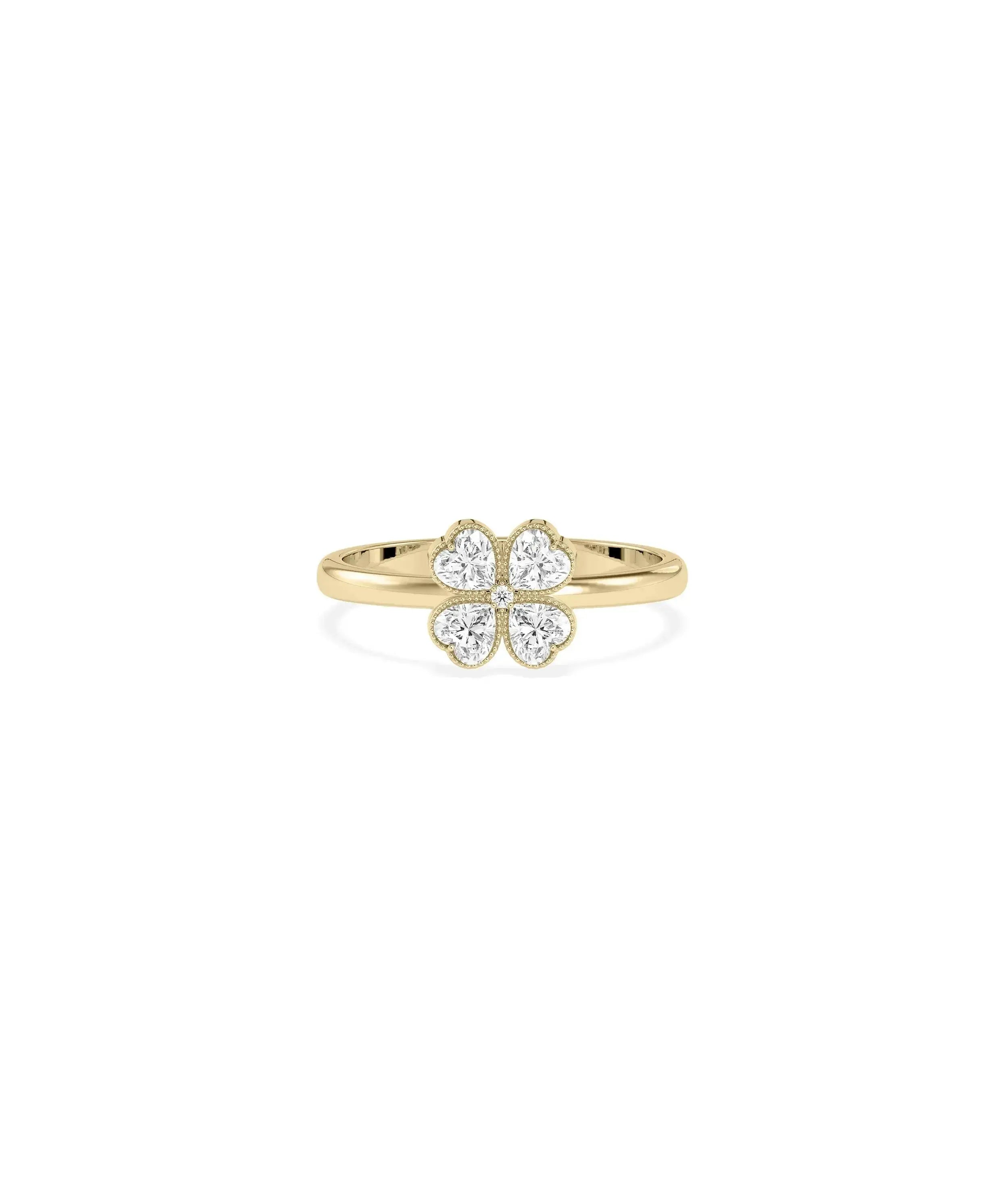 Clover Ring with four-leaf clover design and diamond-studded leaves