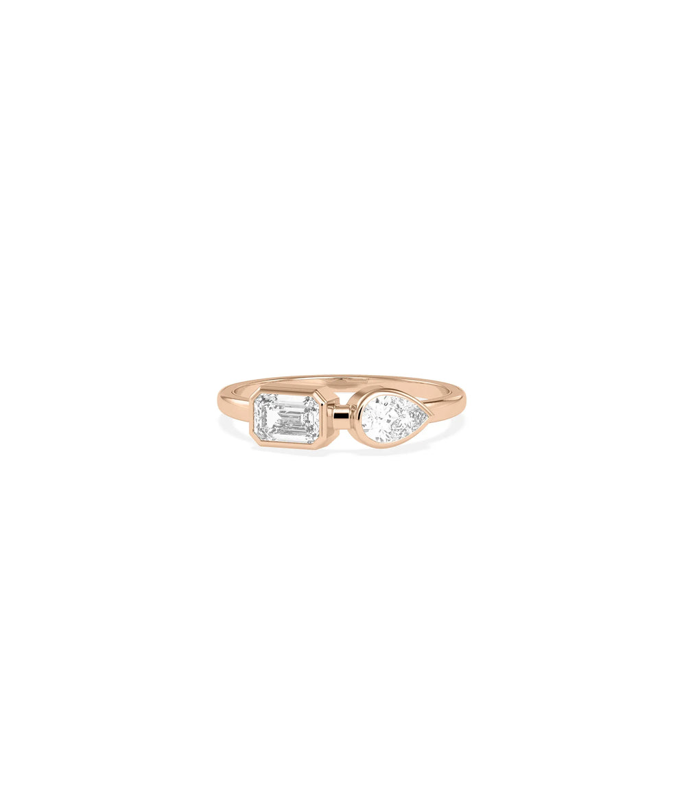 2 Stone Solitaire Band Ring on hand displaying balanced two-stone design