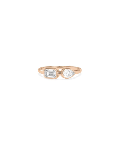 2 Stone Solitaire Band Ring on hand displaying balanced two-stone design