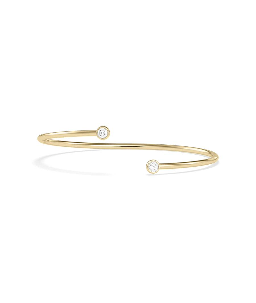 2 Stone Bezel Flex Bangle with two diamonds in bezel settings gold flexible design front
