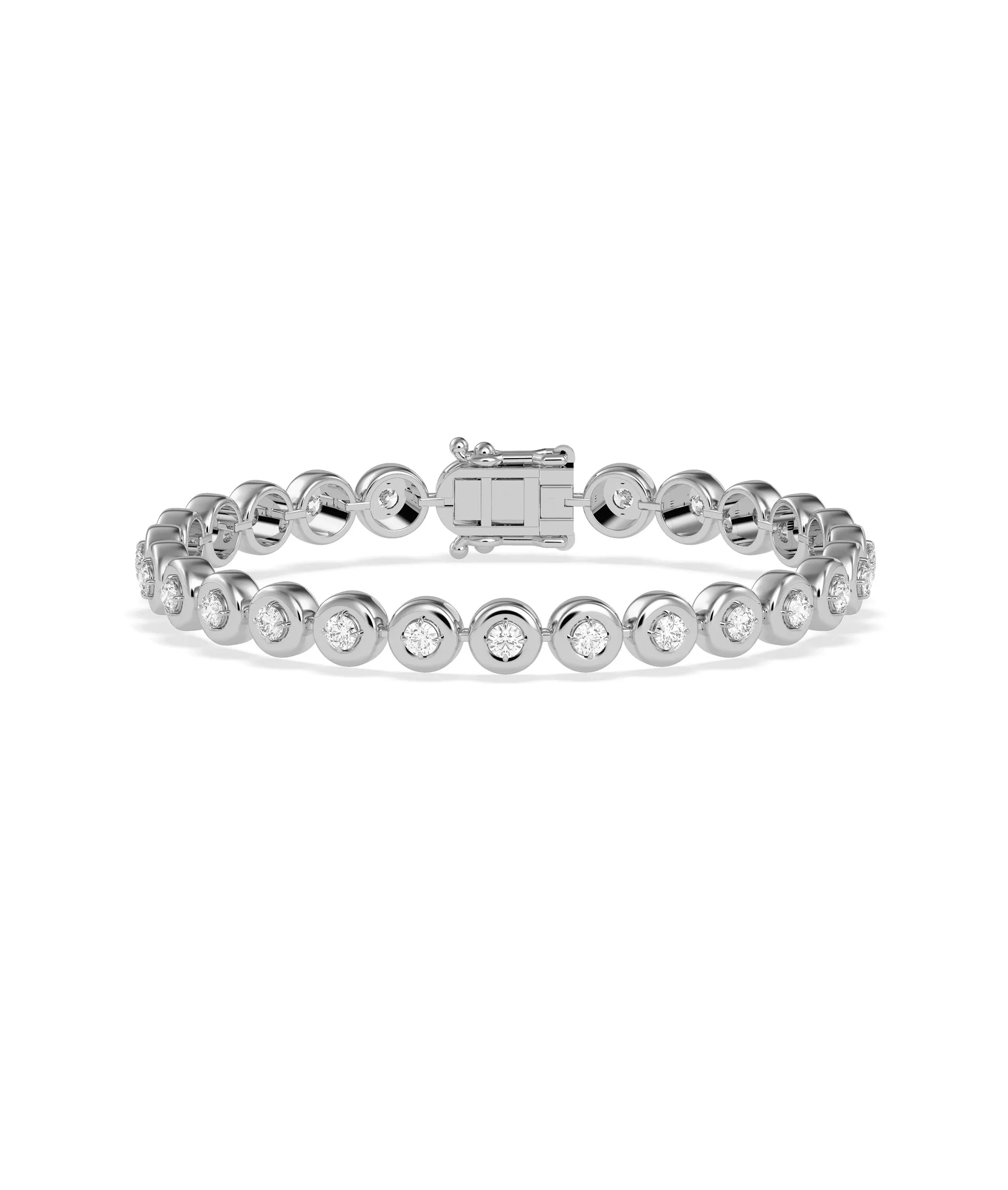 Diamond tennis bracelet bubble bezel 1.65 Cttw solid gold dual safety closures detail