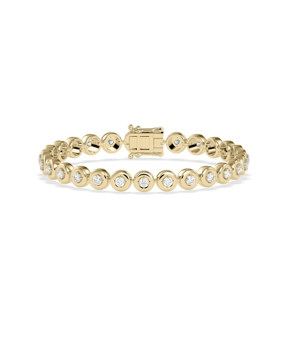 Bubble Bezel Set Bracelet with diamonds in bubble bezel settings gold tennis style front
