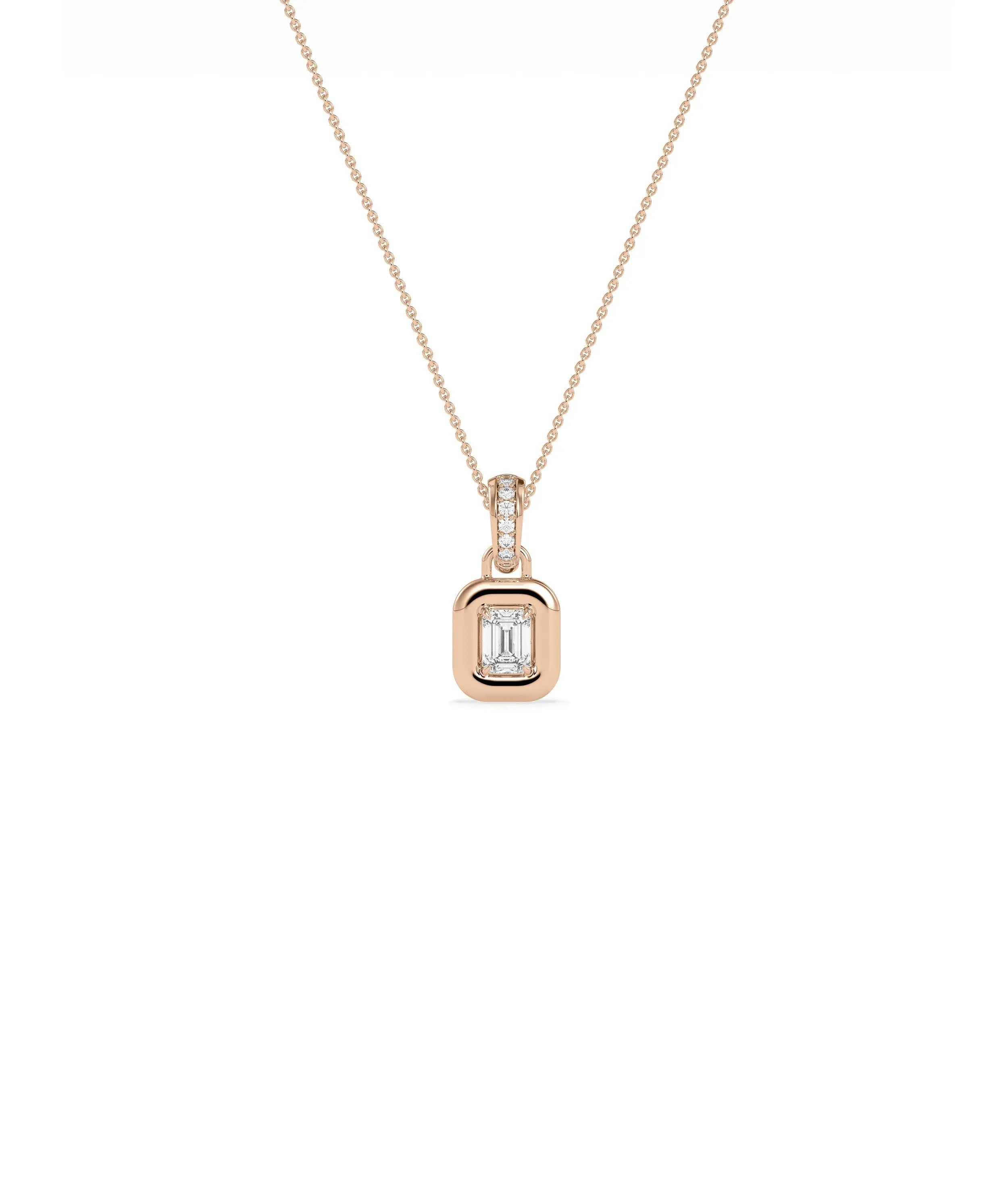 Bubble Solitaire Charm flat lay showing diamond bail and bubble bezel center stone