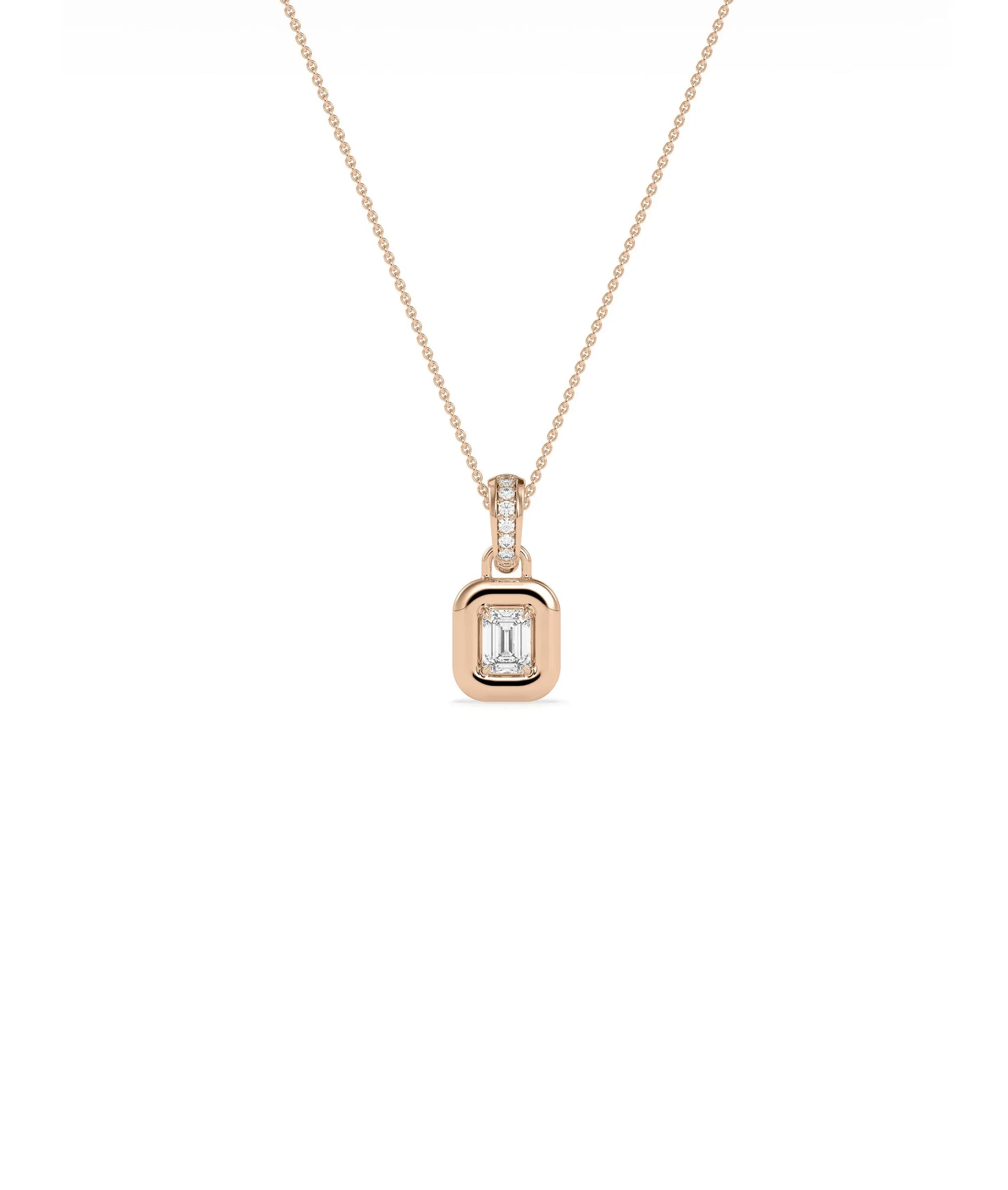 Bubble Solitaire Charm flat lay showing diamond bail and bubble bezel center stone