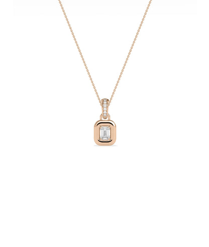 Bubble Solitaire Charm flat lay showing diamond bail and bubble bezel center stone