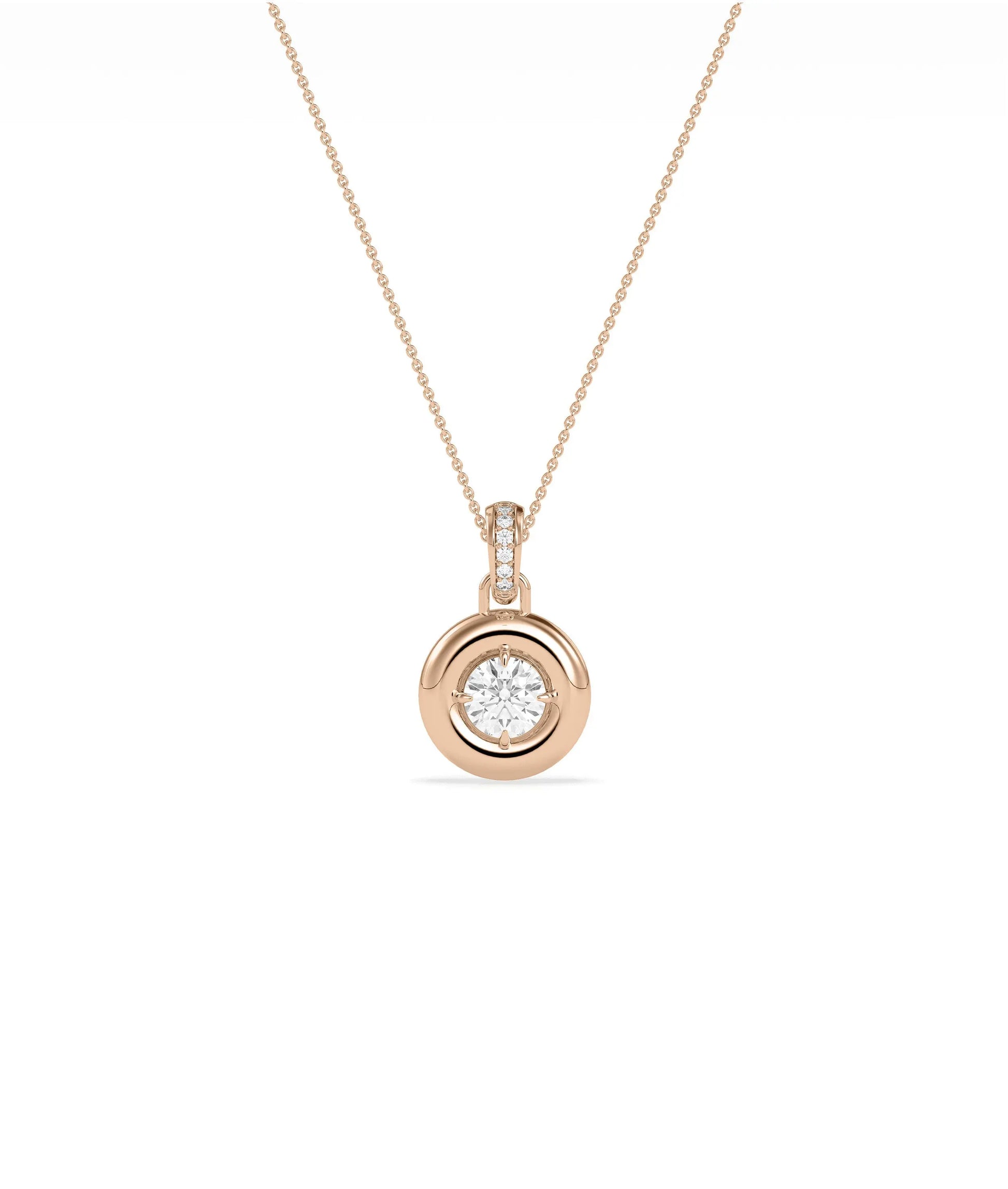 Bubble bezel charm side view highlighting three dimensional setting and bail construction