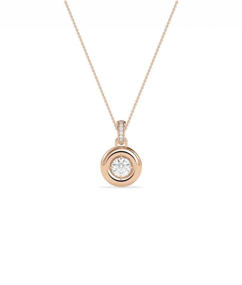 Bubble bezel charm side view highlighting three dimensional setting and bail construction