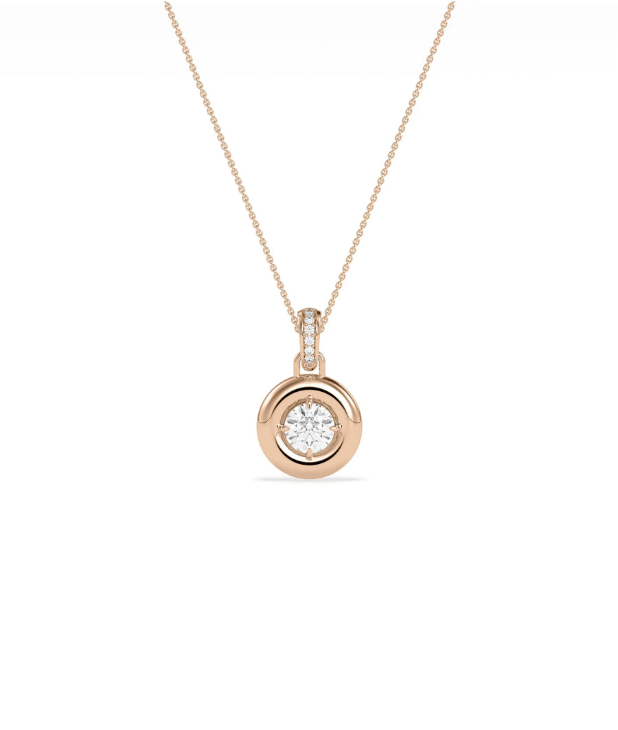 Bubble bezel charm side view highlighting three dimensional setting and bail construction