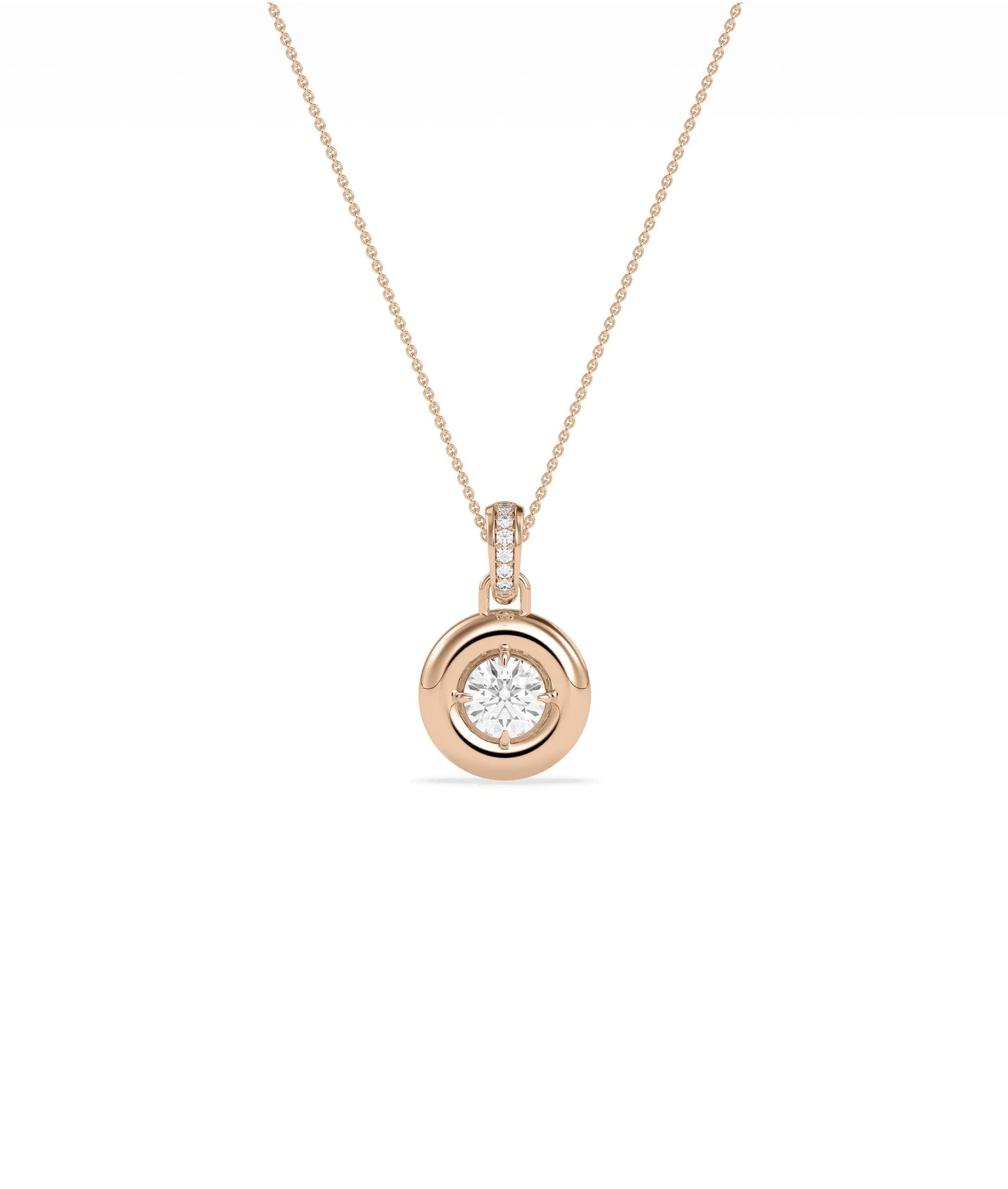 Bubble bezel charm side view highlighting three dimensional setting and bail construction