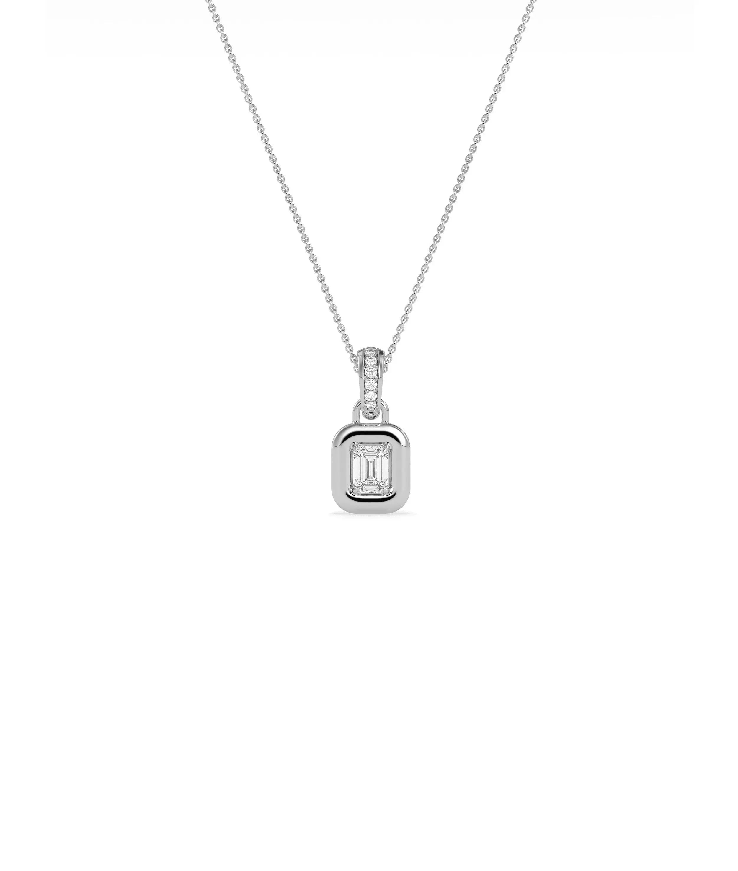Bubble Solitaire Charm profile angle showing dimensional bezel dome and bail diamonds