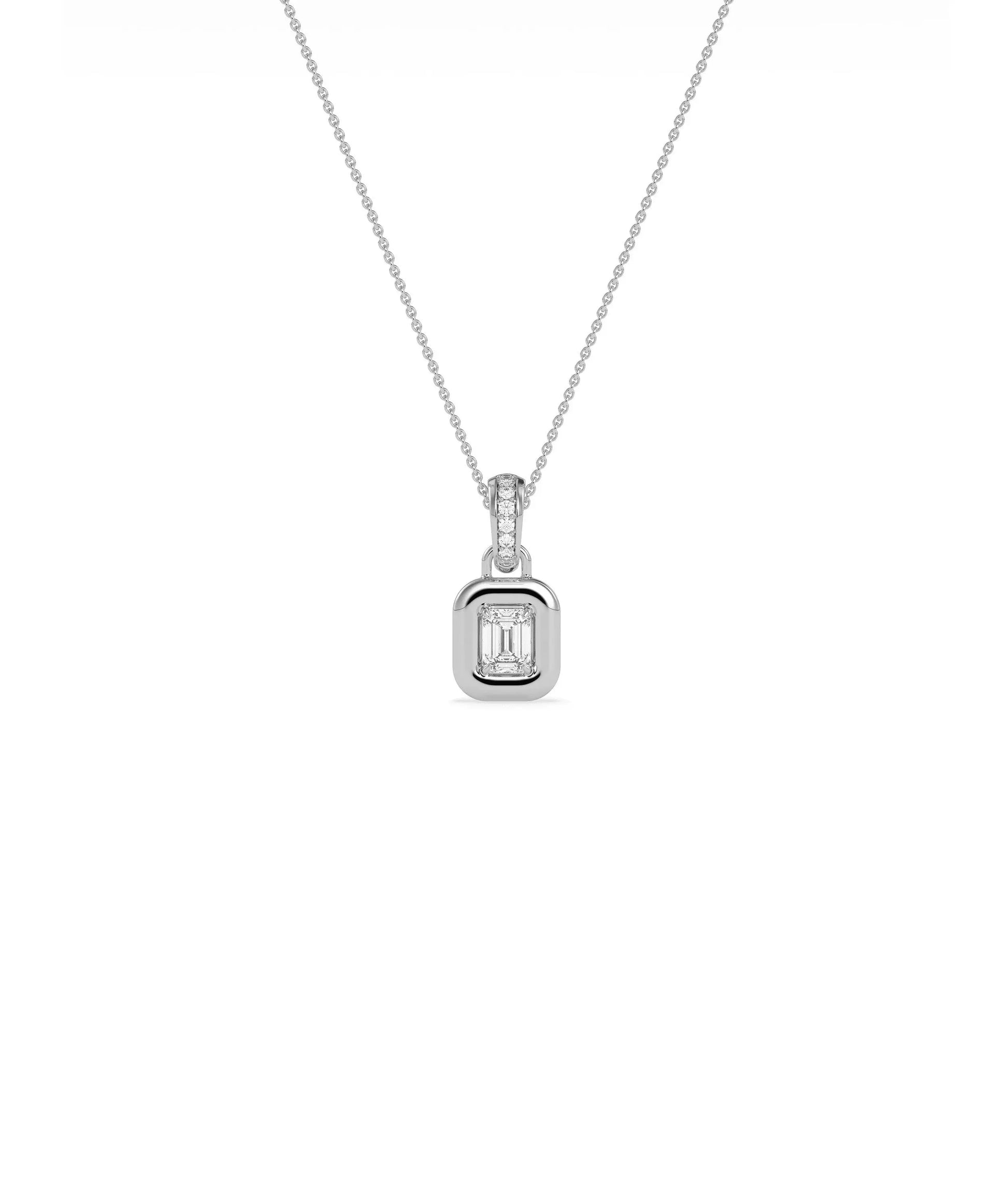 Bubble Solitaire Charm profile angle showing dimensional bezel dome and bail diamonds