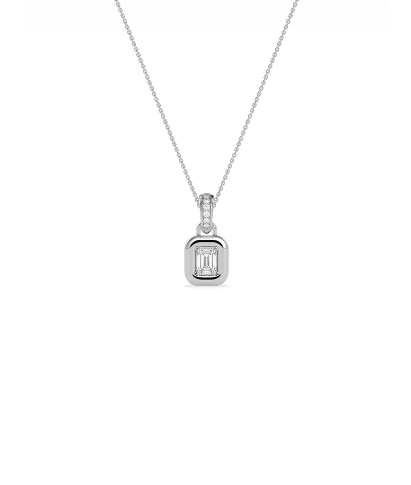 Bubble Solitaire Charm profile angle showing dimensional bezel dome and bail diamonds