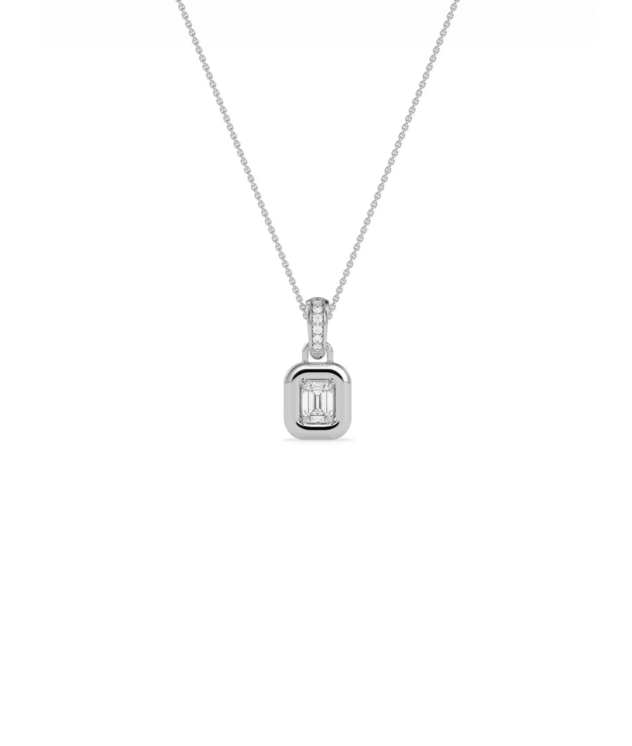 Bubble Solitaire Charm profile angle showing dimensional bezel dome and bail diamonds