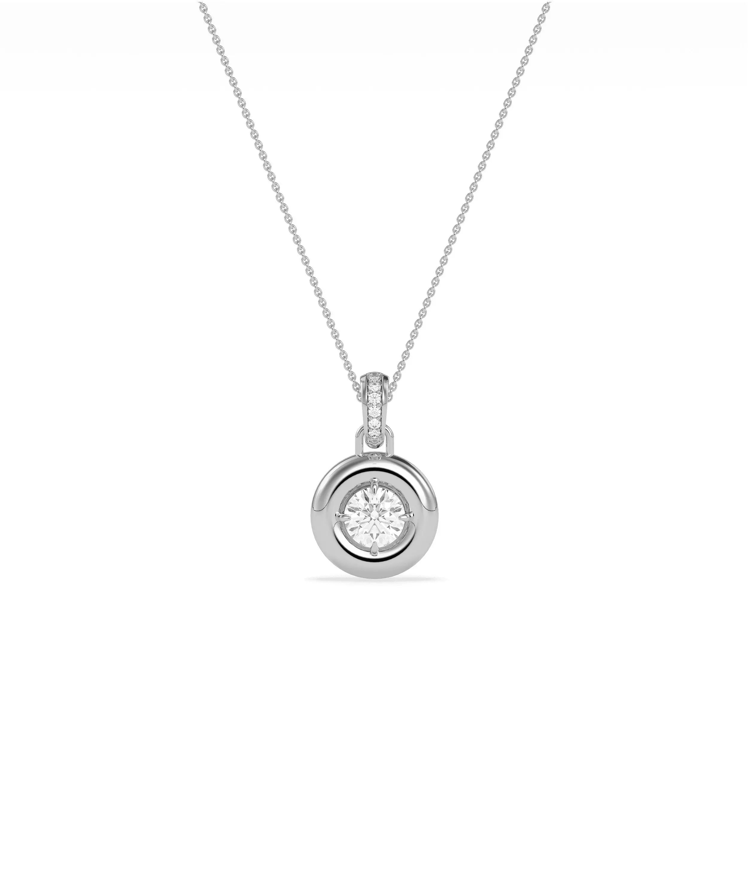 Gold bubble diamond charm worn on chain necklace elegant contemporary styling display