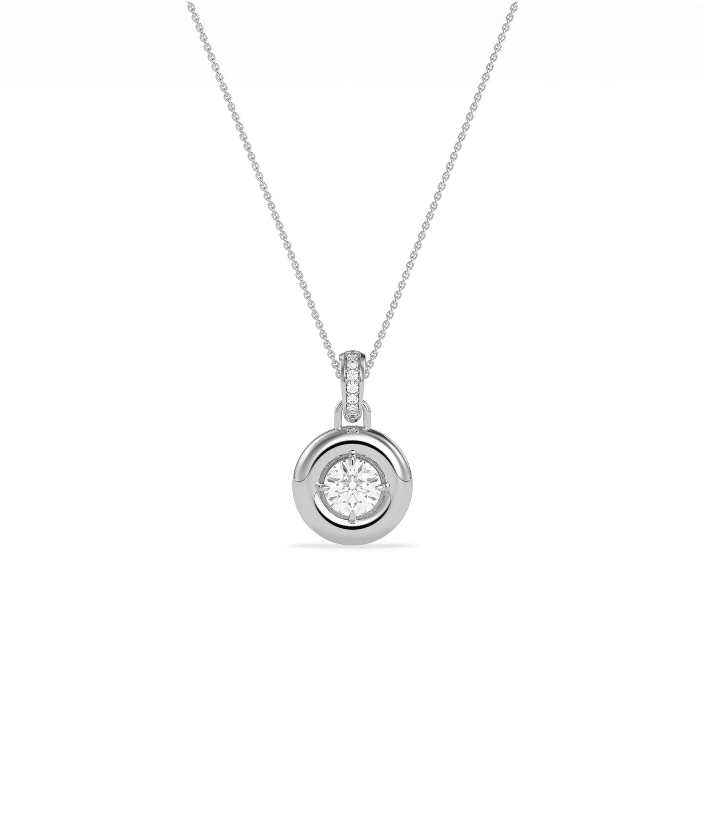 Gold bubble diamond charm worn on chain necklace elegant contemporary styling display