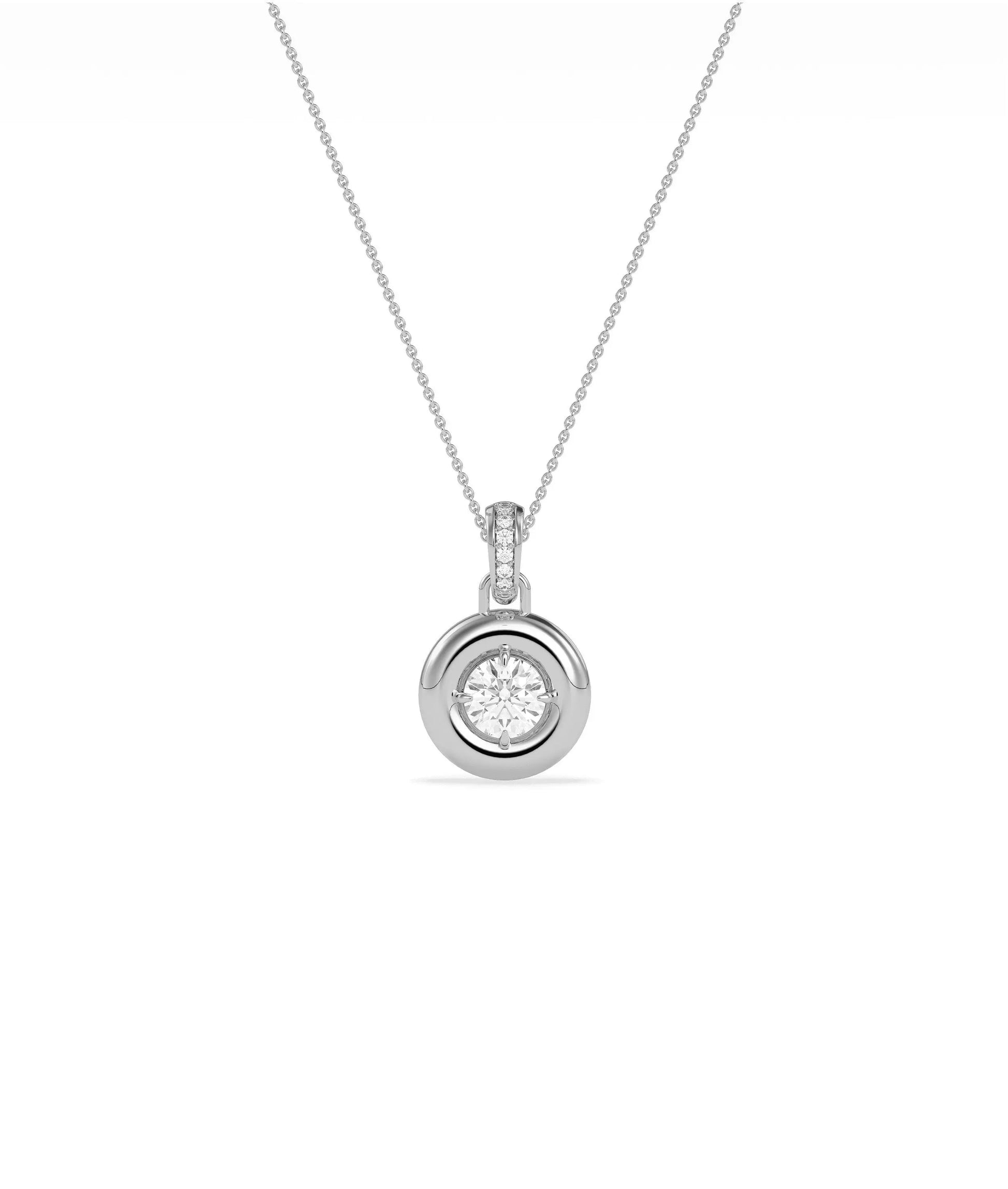 Gold bubble diamond charm worn on chain necklace elegant contemporary styling display