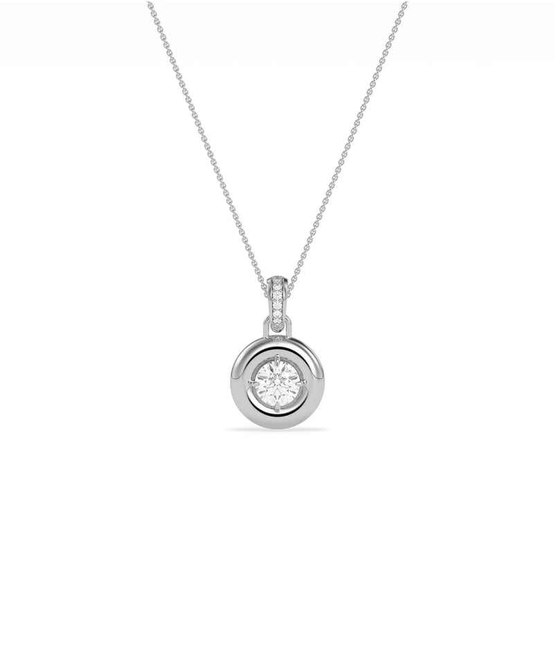 Gold bubble diamond charm worn on chain necklace elegant contemporary styling display