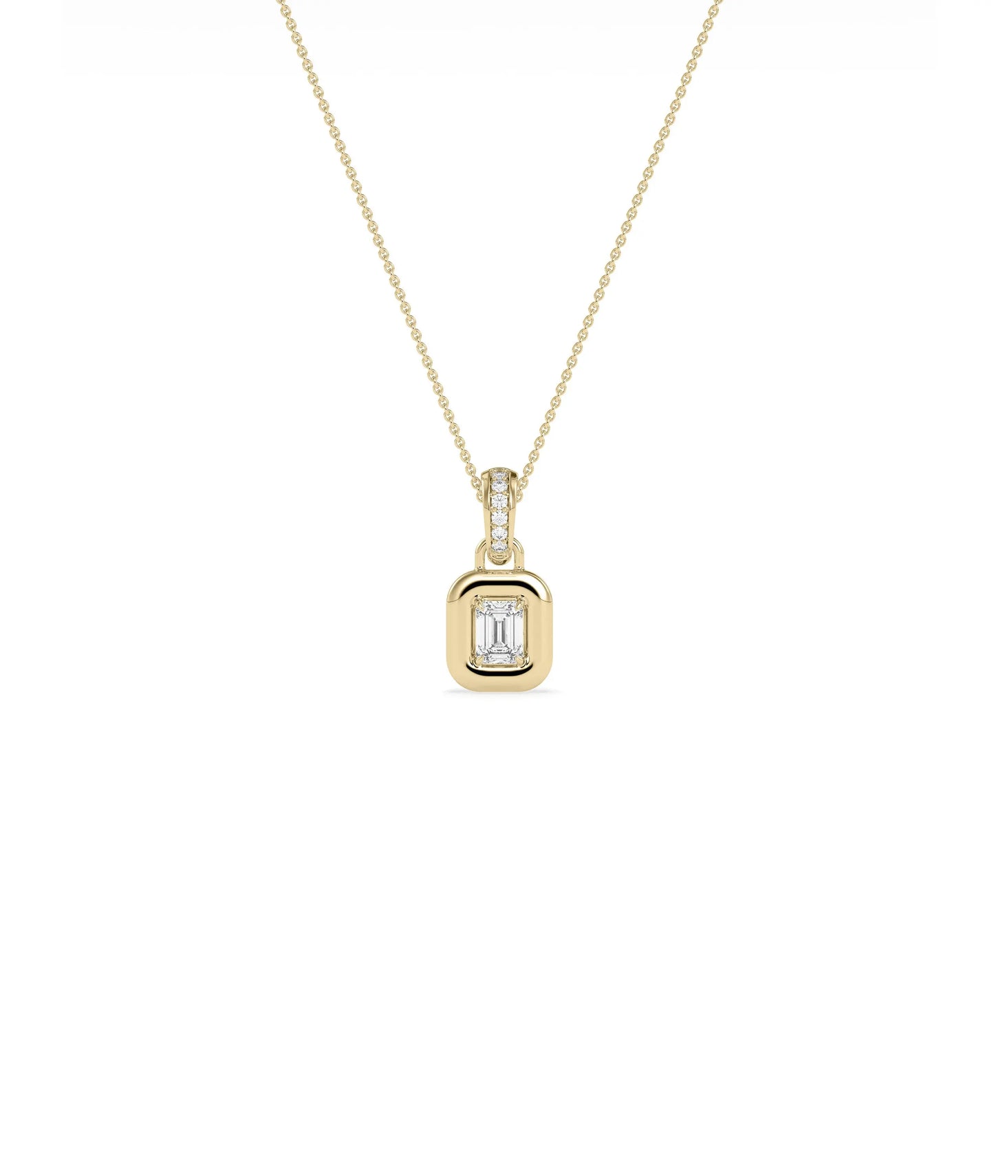 Bubble Solitaire Charm with diamond in bubble bezel setting diamond bail solid gold front