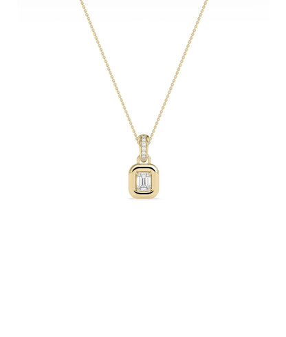 Bubble Solitaire Charm with diamond in bubble bezel setting diamond bail solid gold front