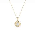 Bubble bezel diamond charm solid gold diamond bail attachment closeup detail showing sparkle