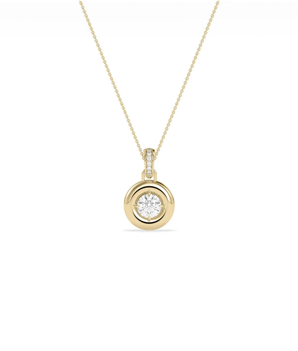 Bubble bezel diamond charm solid gold diamond bail attachment closeup detail showing sparkle alternate view